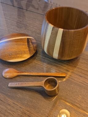 Ryze Wooden Jar Set in Natural Brown